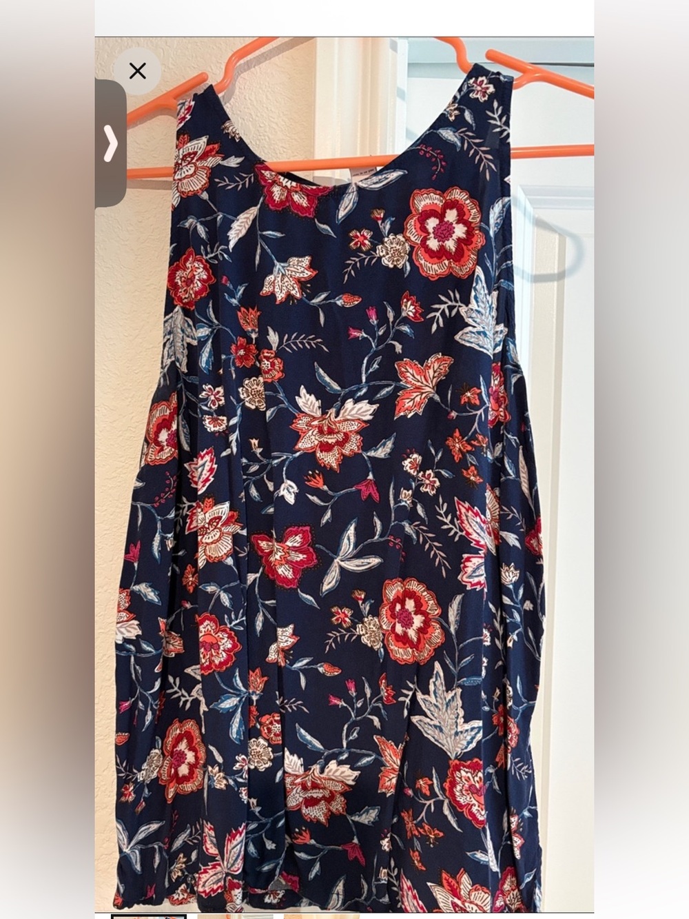 Old Navy Navy Floral Tank Top with Red and Cream Flowers - Picture 2 of 3